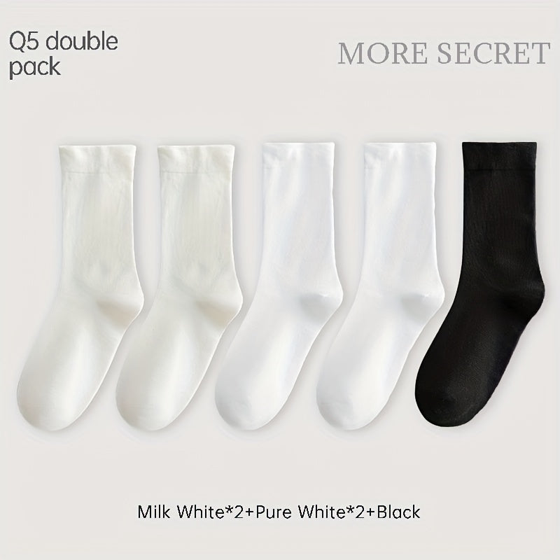 Breathable Mid Tube Socks Women's Stockings 5 Pairs Solid Socks