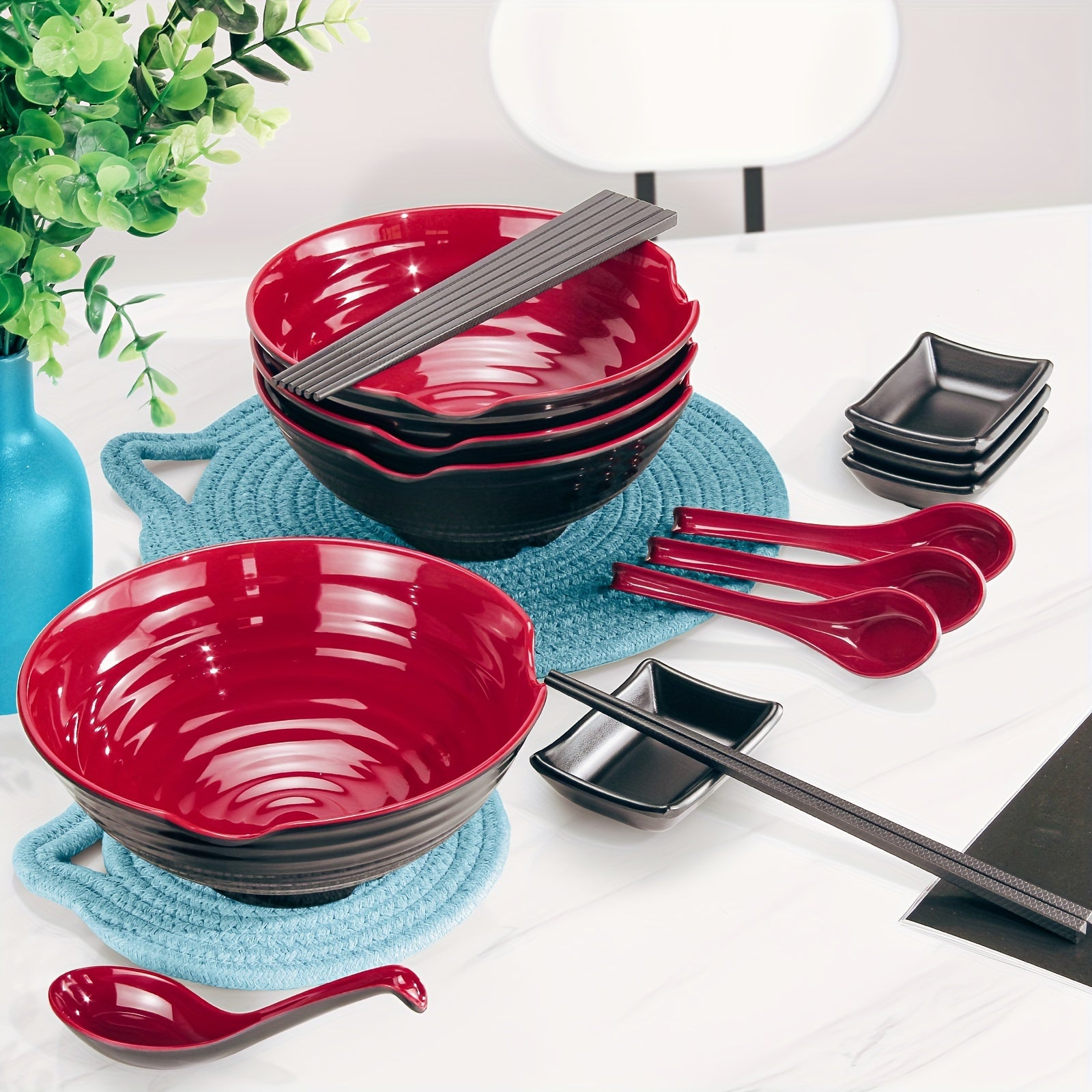 4-in-1 Tableware Set with Bowls, Chopsticks, Sauce Trays, and Spoons