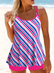 Striped Print Cami Top & Shorts Swimsuit Set