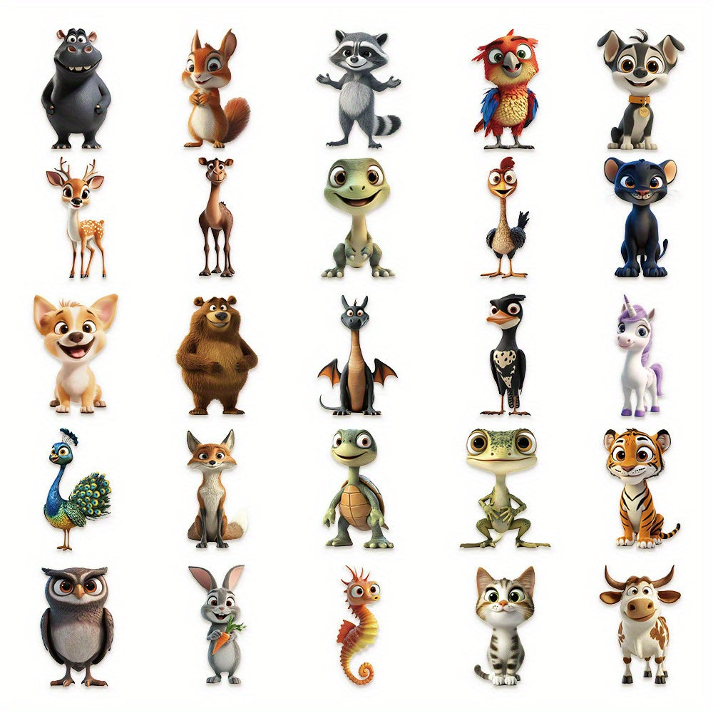 50pcs Animal Stickers Vintage Decals for DIY Luggage & Party Doodle Art