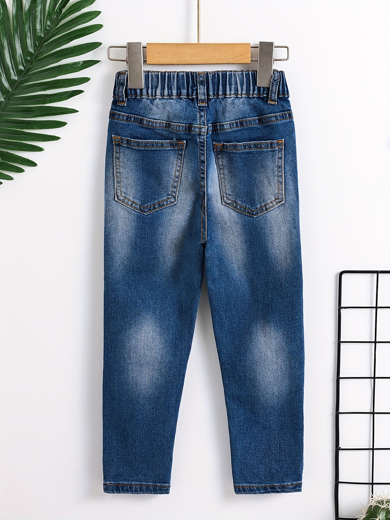 Boys Elastic Waist Ripped Jeans Denim Pants