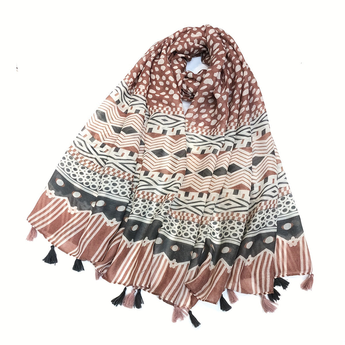 Vintage Geometric Print Scarf Boho Tassel Shawl Windproof Head Wrap