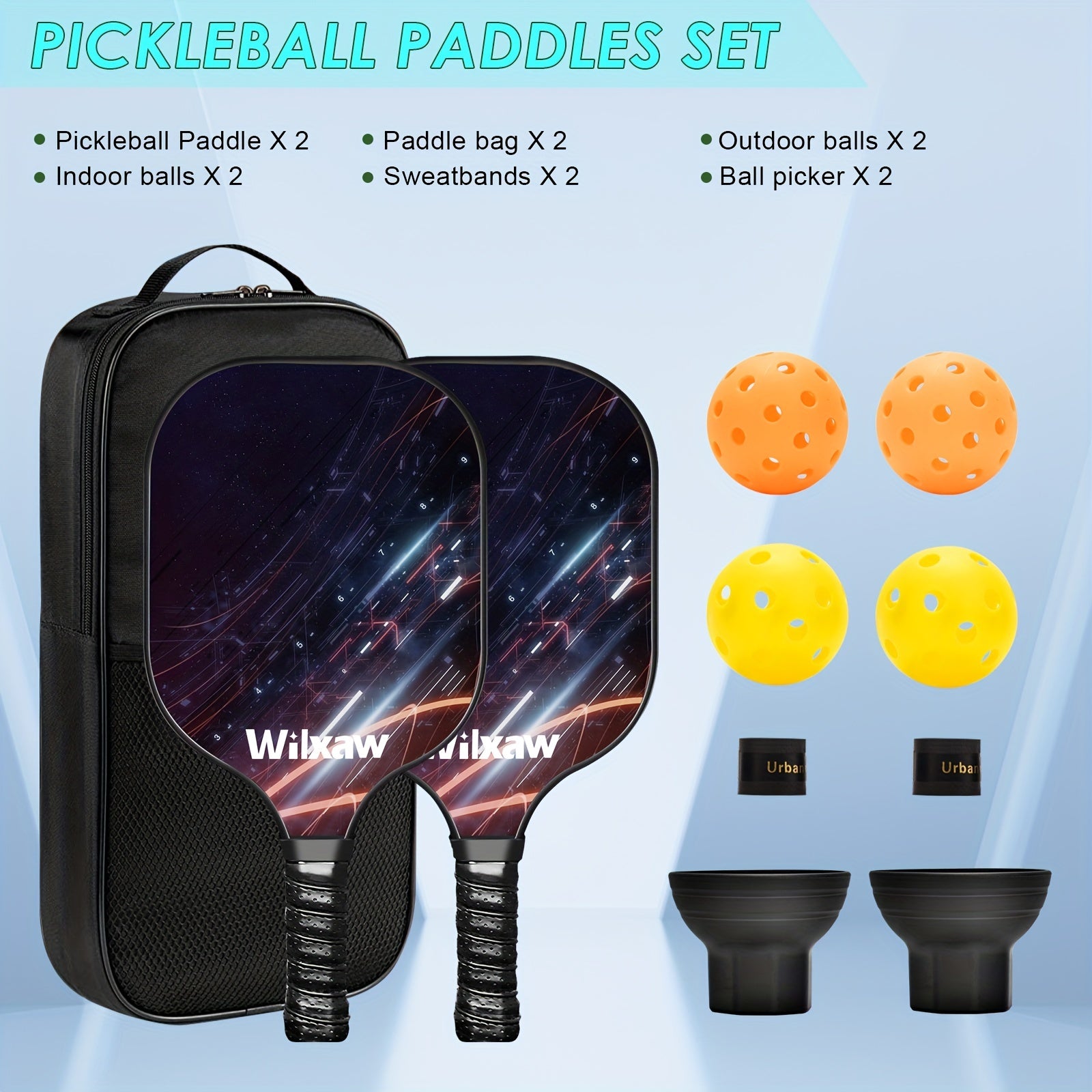 Pickleball Paddles Set with 1 Pair of Paddles, 5 Indoor & 2 Outdoor Balls