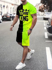 Men's Block King Graphic T Shirt & Stretch Shorts Set