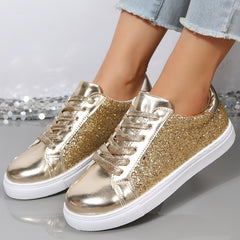 Glitter Flat Sneakers Lace Up Low Top Shoes