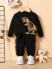 Boys Dino Print Top & Grid Pants 2pc Set
