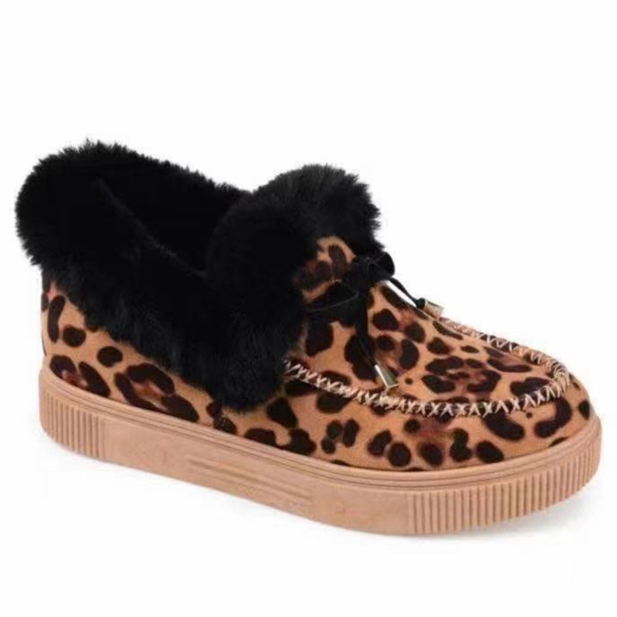 Women's Leopard Print Snow Shoes Thickened Winter Ankle Shoes