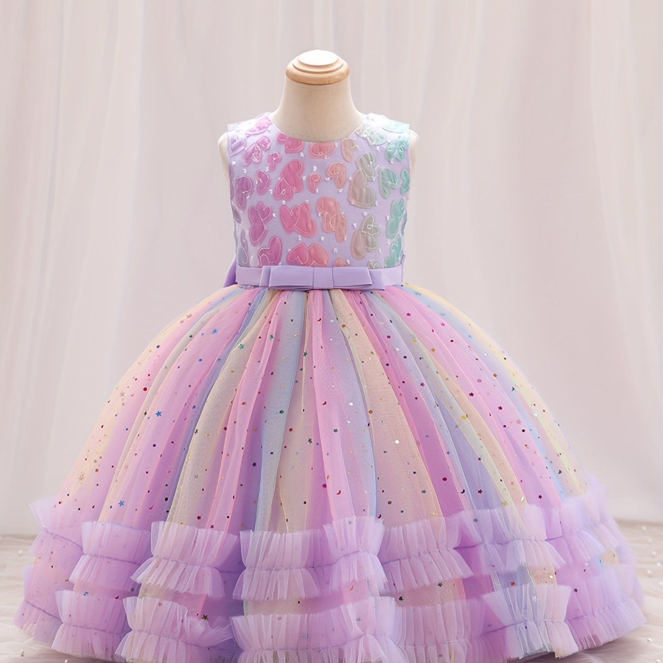 Girls Ombre Heart Appliques Tutu Dress For Party Birthday