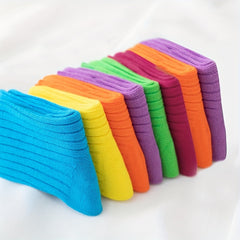 3 Pairs Kids Colorful Crew Socks, Fluorescent Striped, Four Seasons, Mid Tube