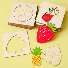 Wooden Hollow Painting Stencils Animal Fruit Patterns Doodle Templates