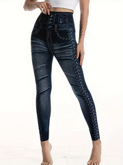 Denim Print Yoga Leggings Jeans Sports Running Tight Pants