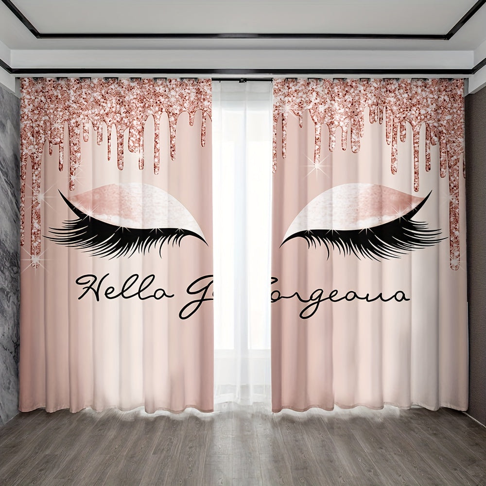 Large Eyelash Printed Curtain Rod Pocket Curtains - 2pc Home Decor