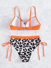 Leopard Print Colorblock V Neck Bikini Set