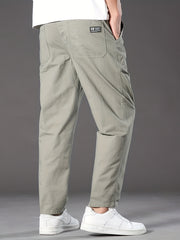 Men's Cotton Elastic Waist Casual Loose Straight Leg Pants