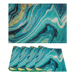 4pcs Golden Mable Placemats Table Runner Swirls Agate Table Mats Indoor Outdoor