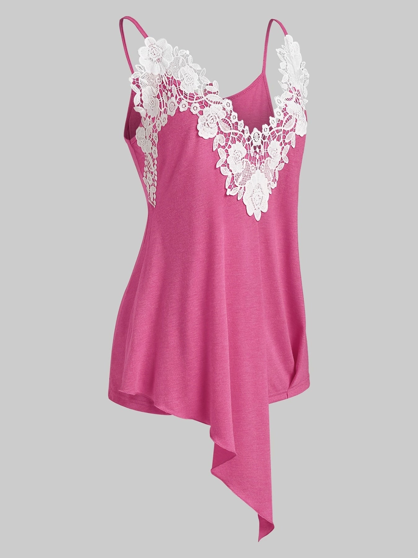Contrast Lace Asymmetrical Cami Tank Plus Size Top High Stretch