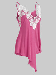 Contrast Lace Asymmetrical Cami Tank Plus Size Top High Stretch