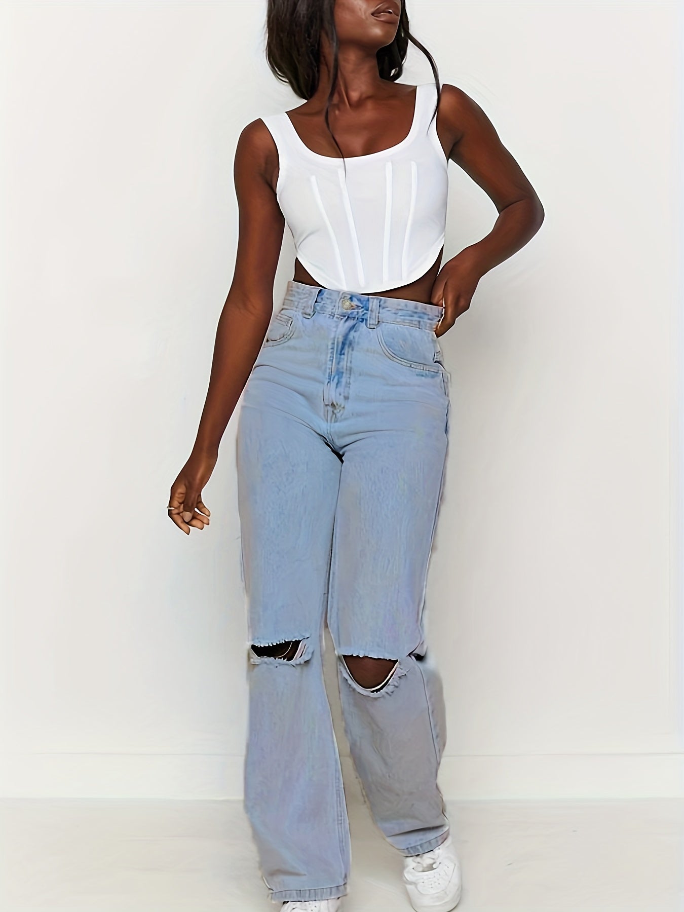 Ripped High Rise Mom Jeans