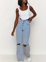 Ripped High Rise Mom Jeans