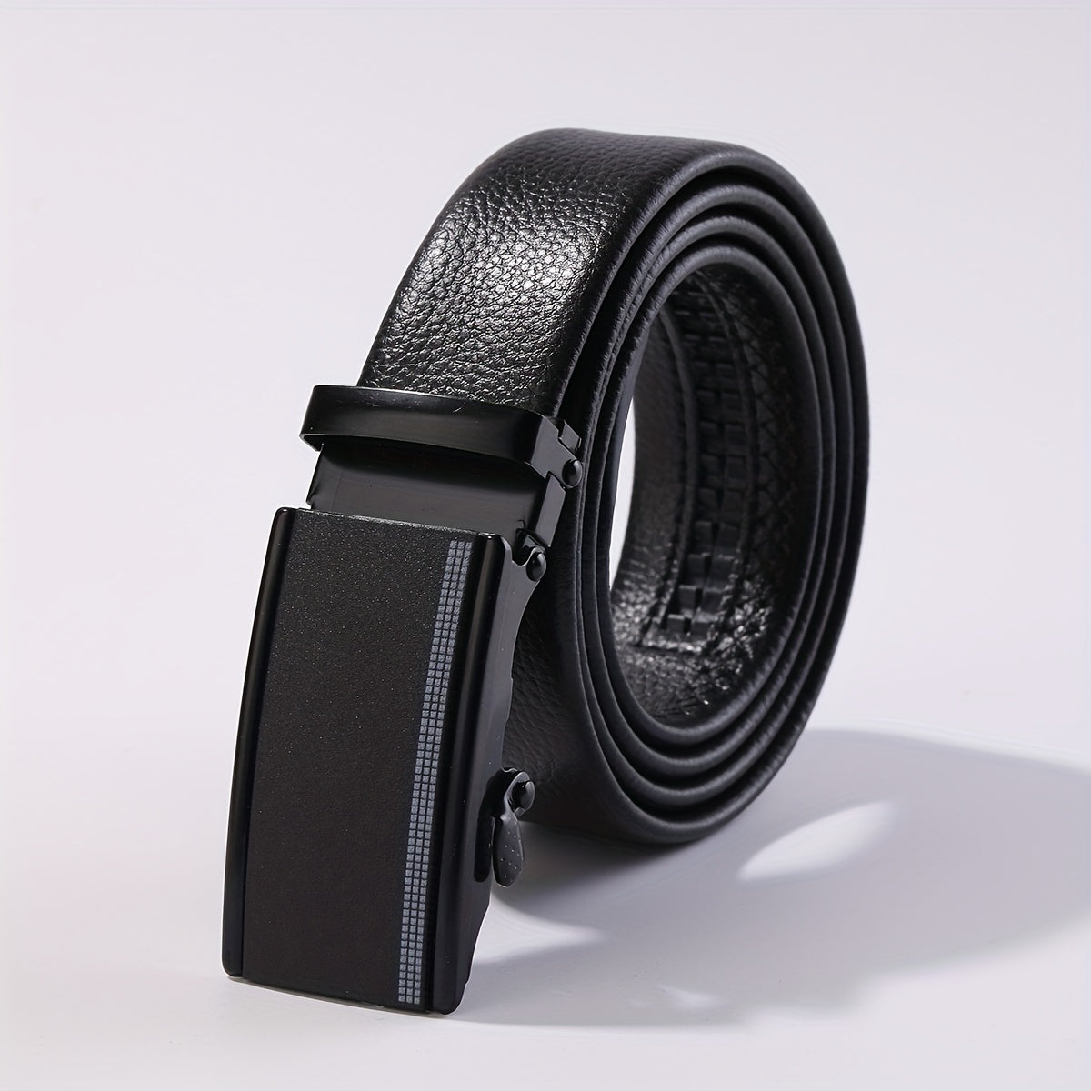 Men's Automatic Buckle Belt PU Leather Litchi Pattern Belt