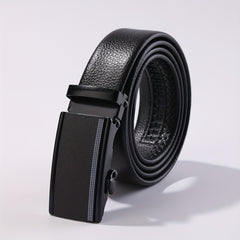Men's Automatic Buckle Belt PU Leather Litchi Pattern Belt