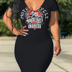 Women's Plus Graphic Print V Neck Slim Fit Dress