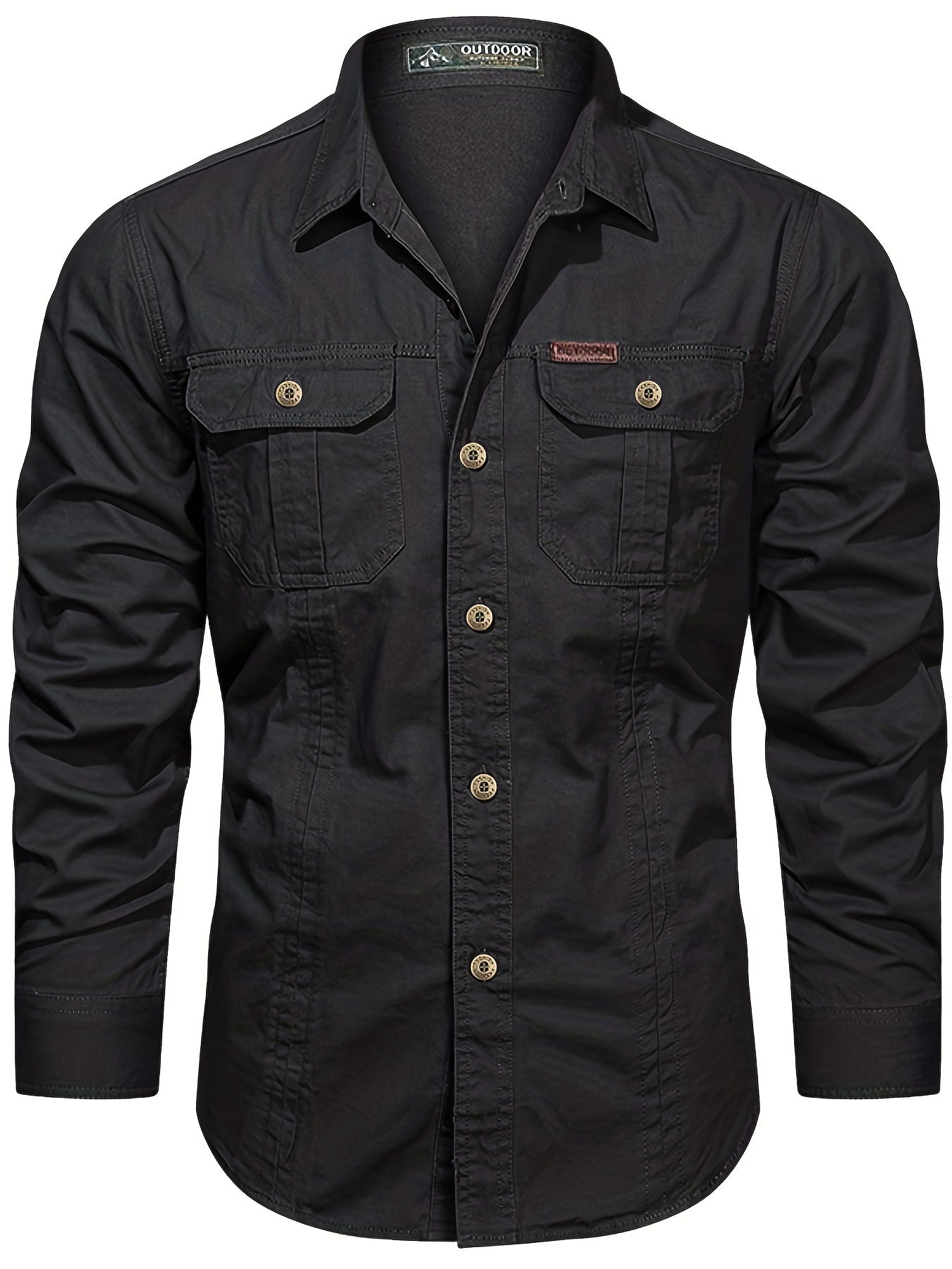 Men's Long Sleeve Cargo Shirt with Pockets for Spring Autumn