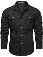 Men's Long Sleeve Cargo Shirt with Pockets for Spring Autumn