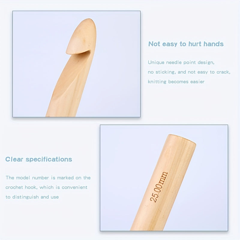 11pcs Wooden Crochet Hooks 25mm Wooden Handle Crochet Hook Bamboo Knitting Croch