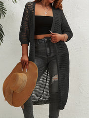 Solid Hollow Out Long Sleeve Open Front Cardigan