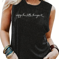 Letter Print Crew Neck Tank Top for Summer