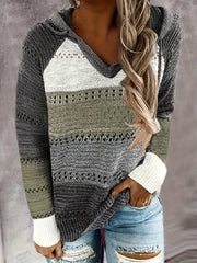 Hooded Knit Sweater with Drawstring Long Sleeve