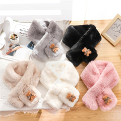 Women's Faux Pearl Rabbit Fur Bow Bear Scarf