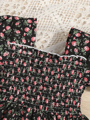 Kid Girls Floral Summer Dress Square Neck A line Princess Dress