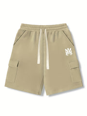 Men's Solid Comfy Cargo Shorts Summer Elastic Waist Drawstring