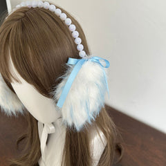 Winter Faux Fur Ear Muffs with Colorful Pearls and Bowknot
