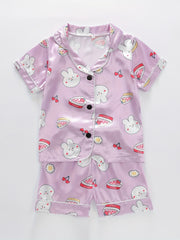 Toddler Girl's Cartoon Rabbit Satin Pajamas Set
