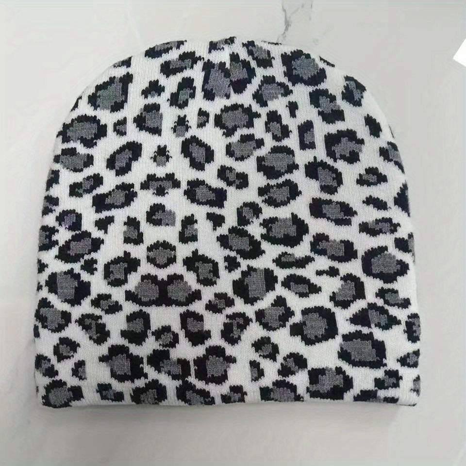 Sport Knit Beanie Hat Leopard Jacquard Autumn Winter Warm Ski Cold Hat