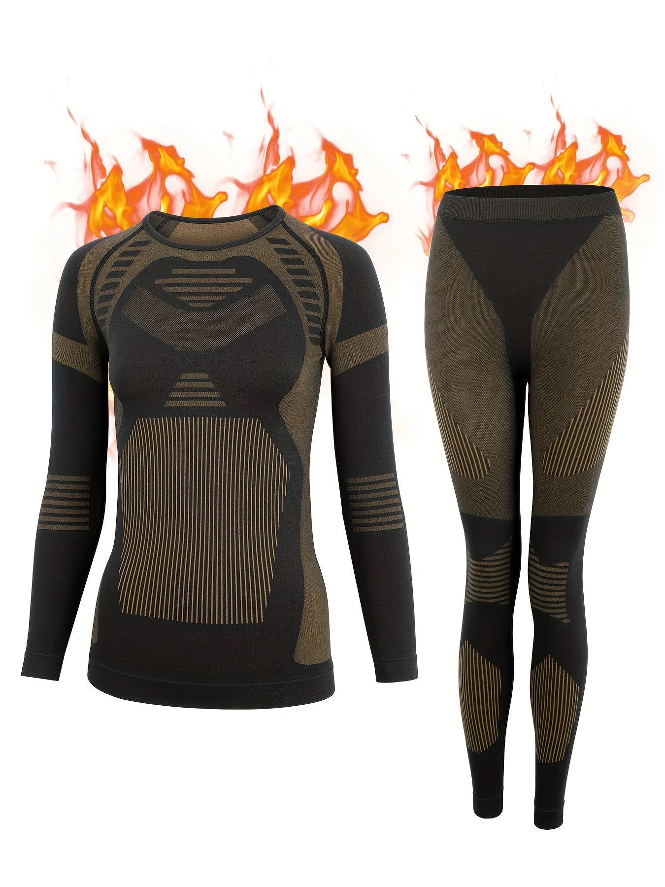 2pcs Thermal Underwear Set Long Sleeve Warm Top & Leggings for Women