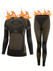 2pcs Thermal Underwear Set Long Sleeve Warm Top & Leggings for Women