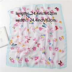 Butterfly Printed Square Scarf Silk Thin Headband Breathable Hair Wrap