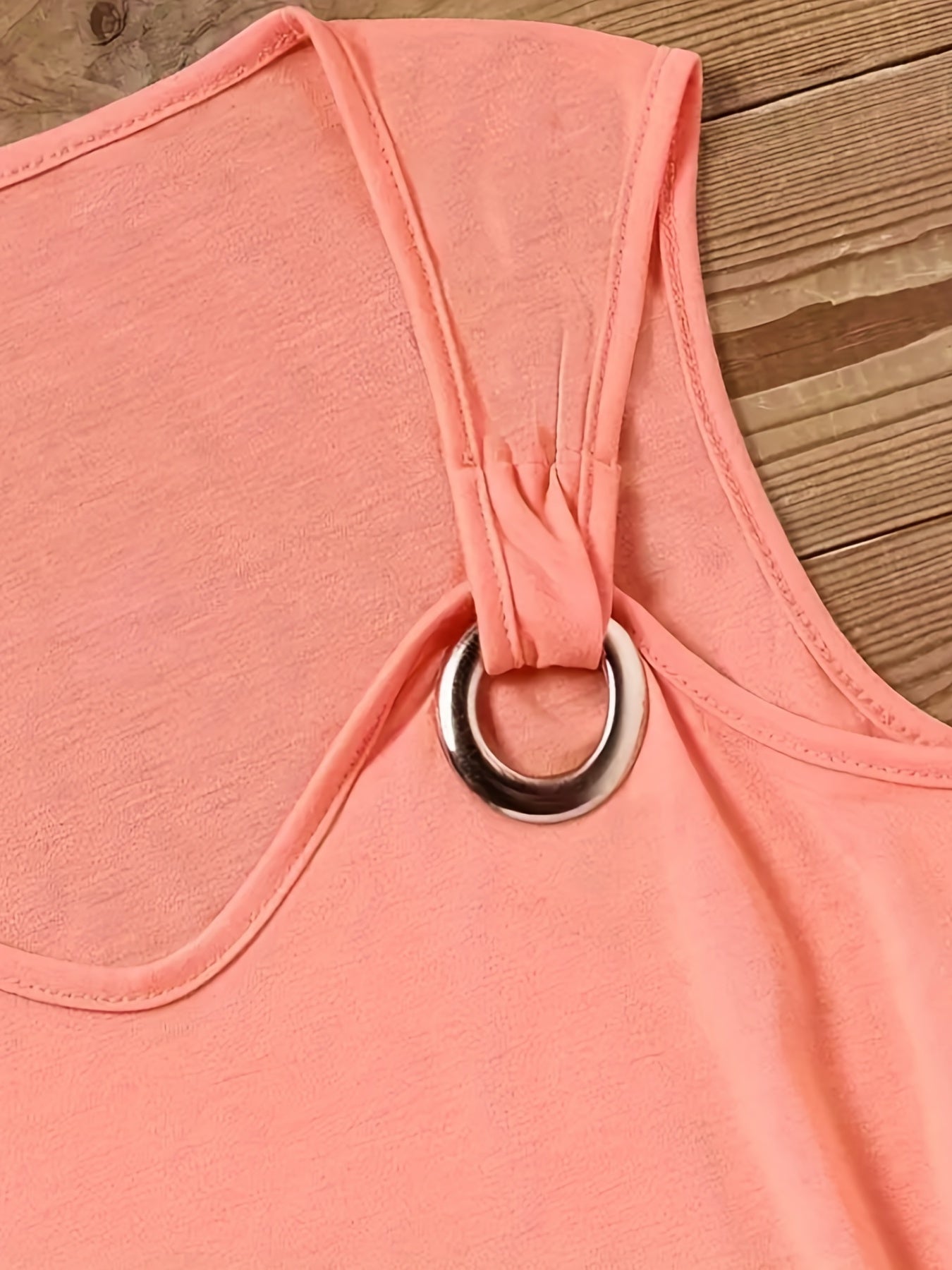 Solid Ring Linked Strap Tank Top Crew Neck Sleeveless Tank Top