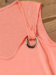 Solid Ring Linked Strap Tank Top Crew Neck Sleeveless Tank Top