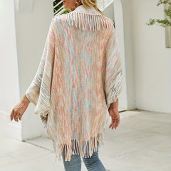 Stripe Fringe Edge Shawl Long Warm Cardigan Loose Windproof Shawl Wraps
