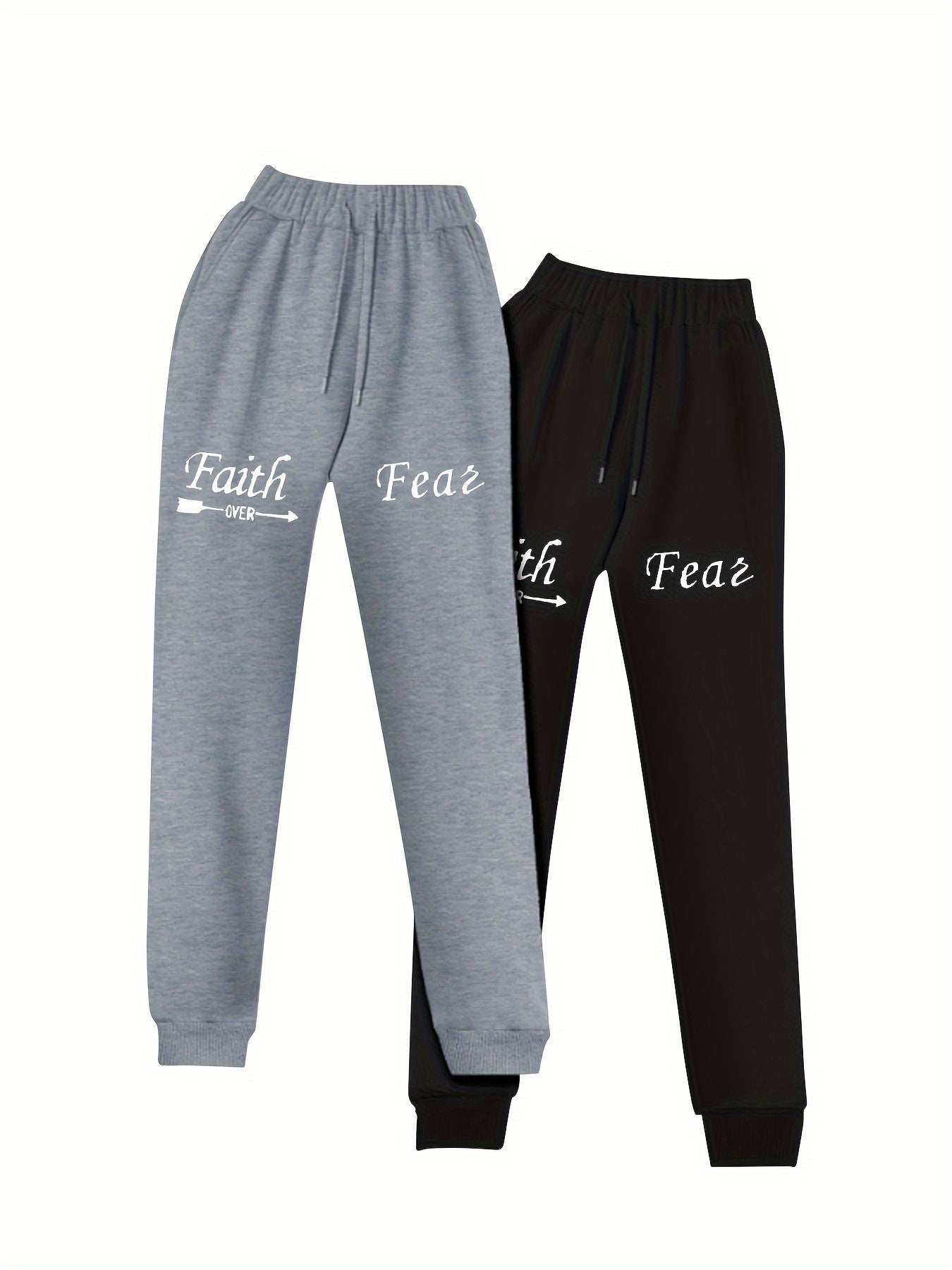 2 Pack Women's Letter Print Fleece Liner Joggers 2 Piece Set