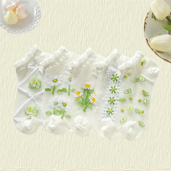 Girls Floral Crystal Lace Ankle Socks - Breathable Ice Silk Summer Sock
