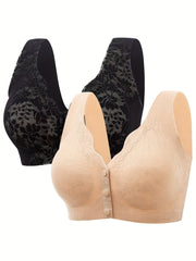 2pcs Lace Wireless Bras Full Coverage Comfortable Breathable Women's Lingerie