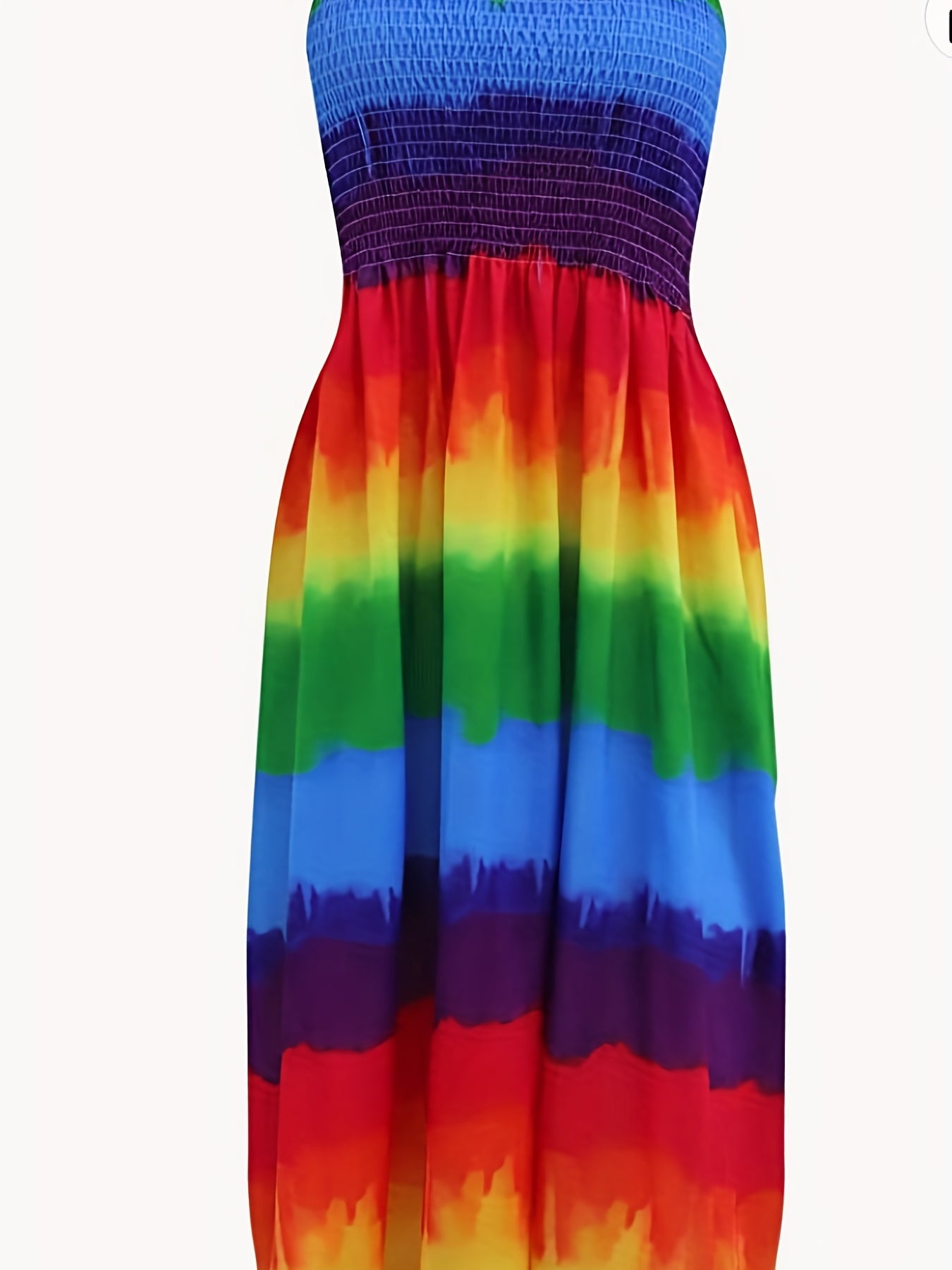 Rainbow Stripe Print Tube Dress Off Shoulder Shirred Dress