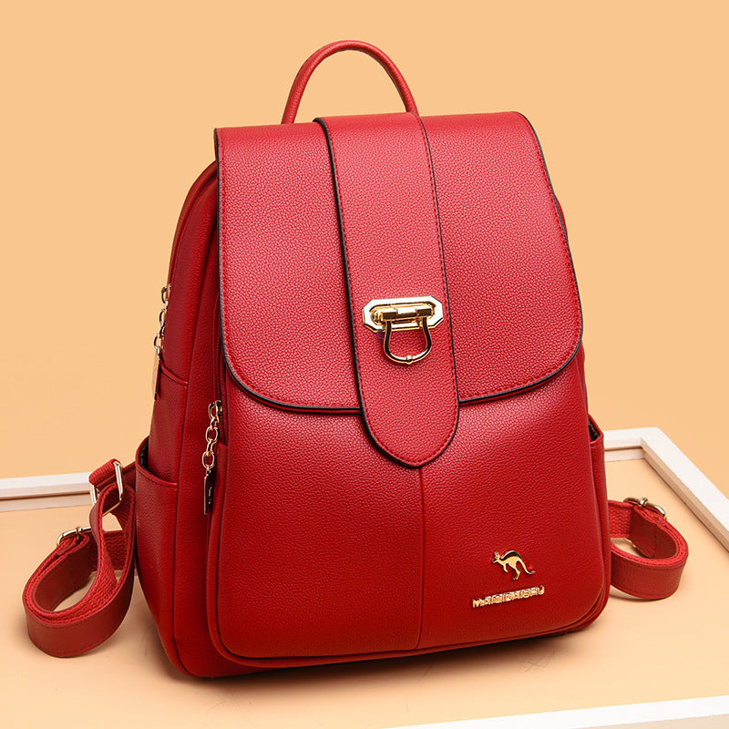 Faux Leather Buckle Flap Backpack for Women