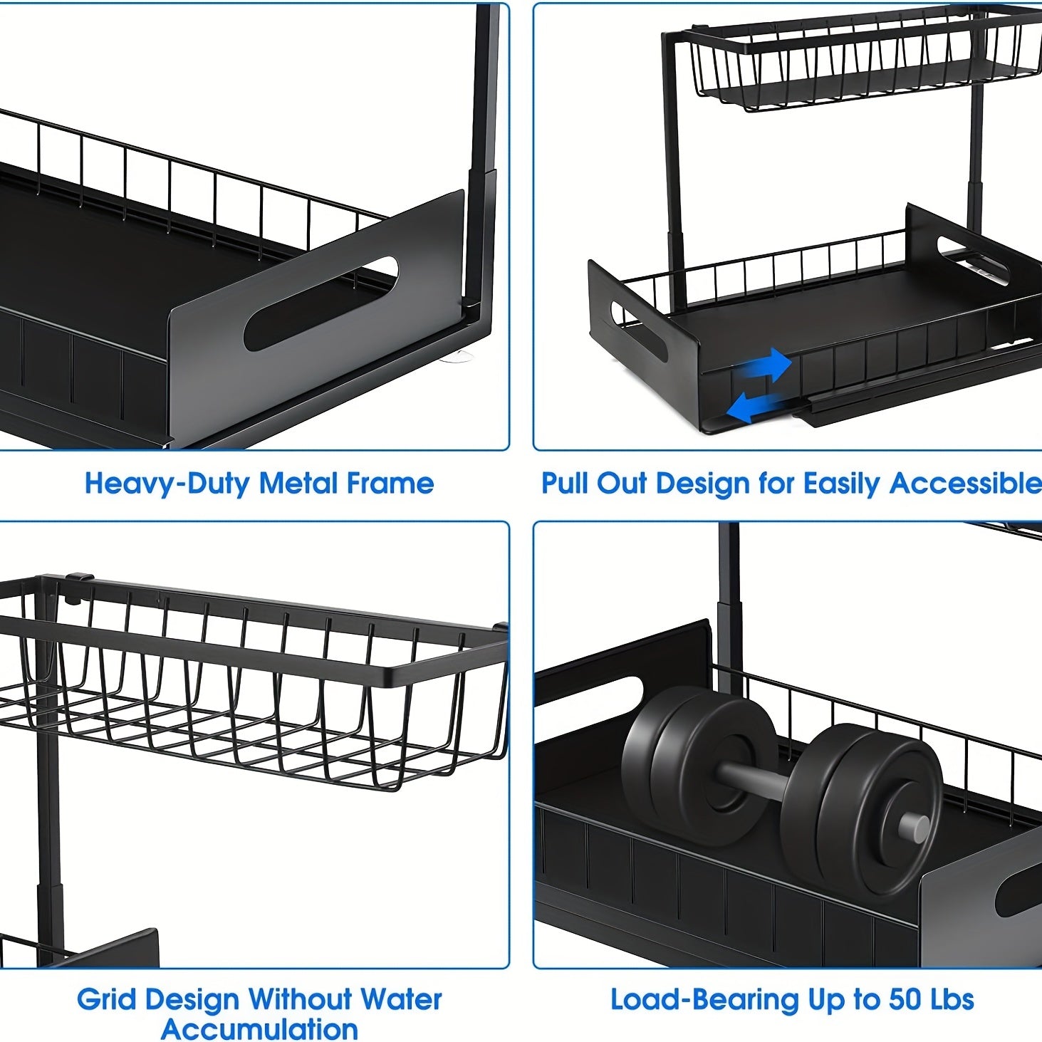 2 Tier Sliding Cabinet Basket Organizer
